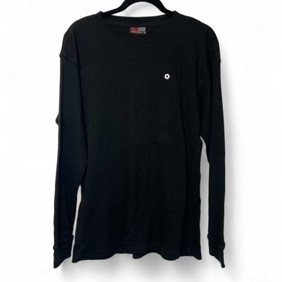 South Pole Men‎ XL Black Thermal Long Sleeve Cotton Blend Henley With Chest Logo - Picture 1 of 5
